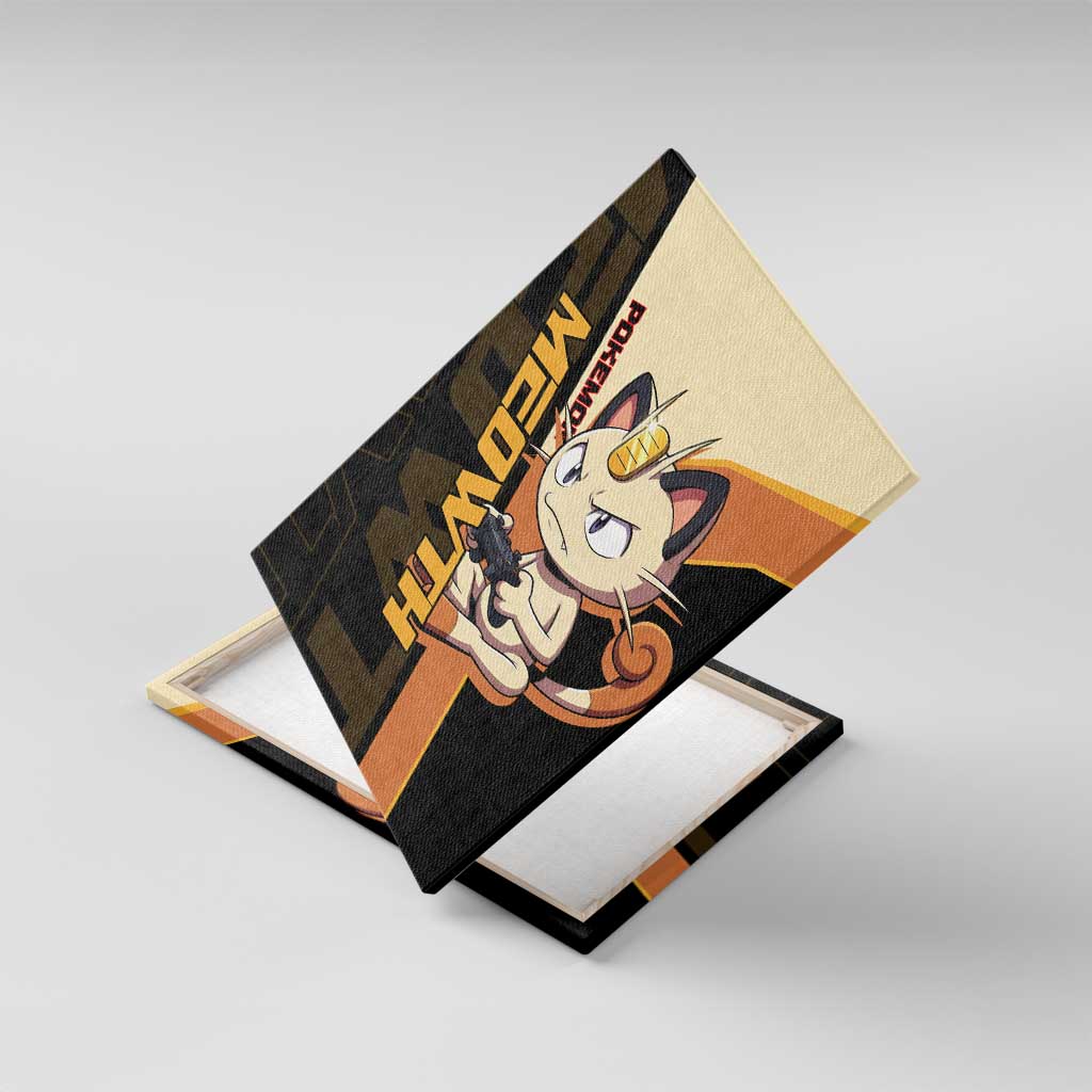 Meowth Poké Canvas Wall Art Vintage Anime Cartoon Style