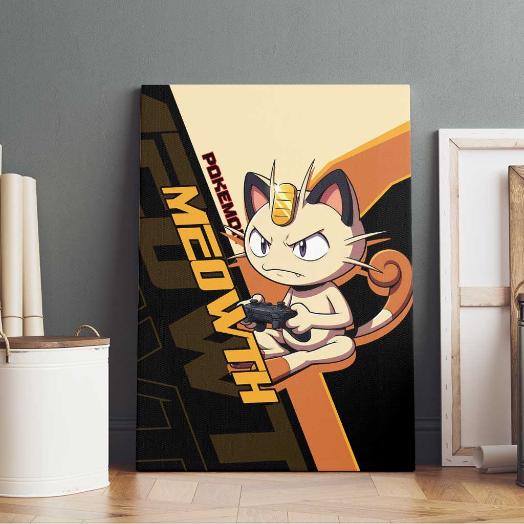 Meowth Poké Canvas Wall Art Vintage Anime Cartoon Style
