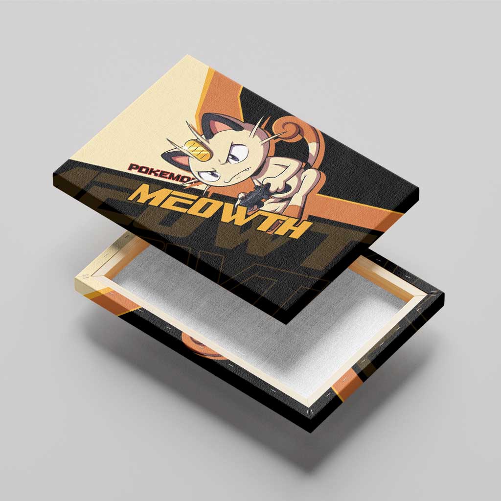Meowth Poké Canvas Wall Art Vintage Anime Cartoon Style