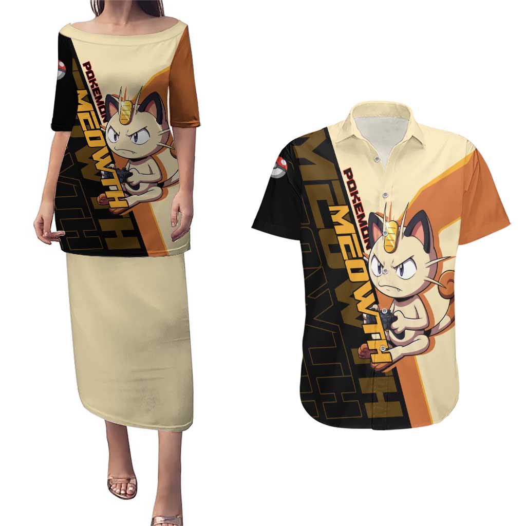 Meowth Poké Couples Matching Puletasi and Hawaiian Shirt Vintage Anime Cartoon Style