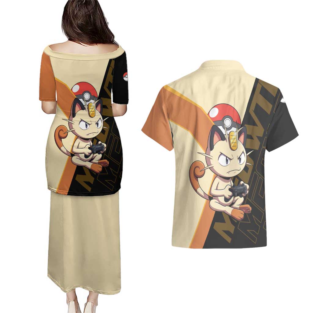 Meowth Poké Couples Matching Puletasi and Hawaiian Shirt Vintage Anime Cartoon Style