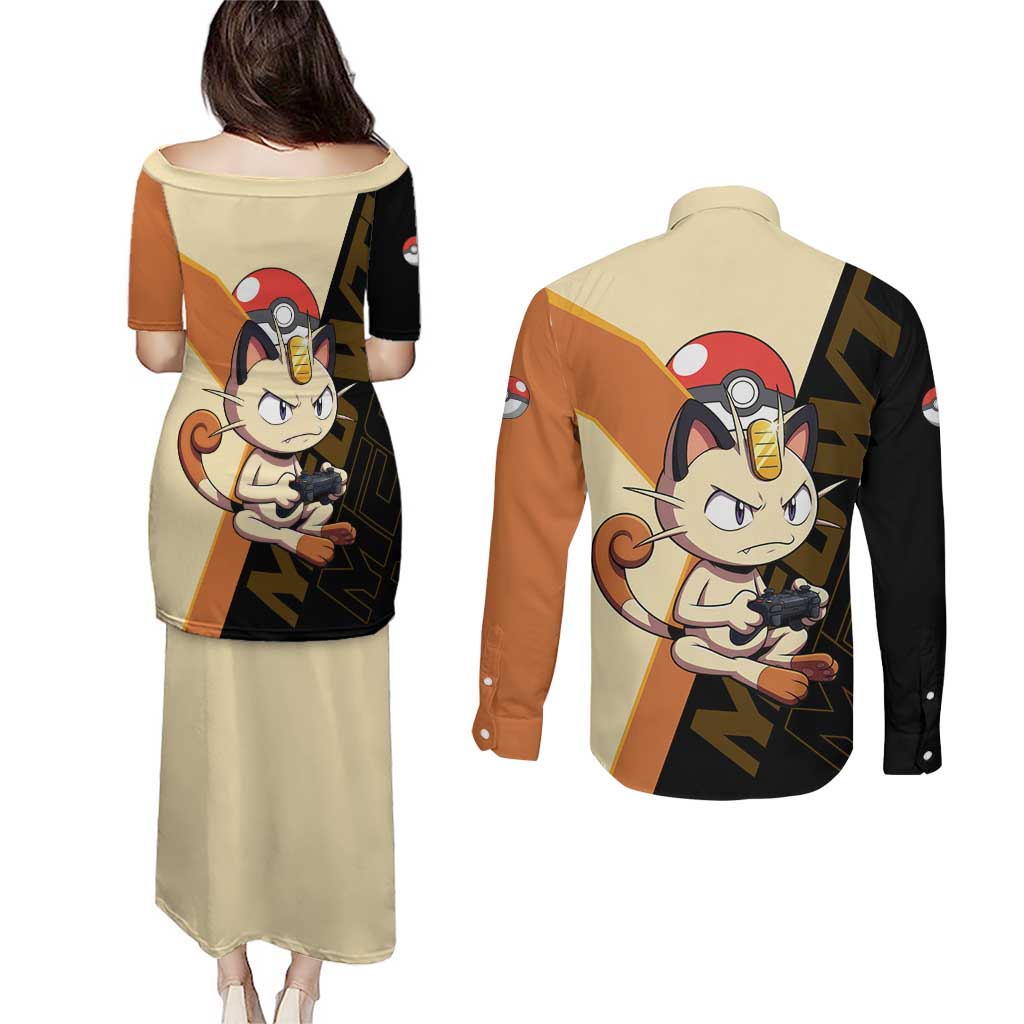 Meowth Poké Couples Matching Puletasi and Long Sleeve Button Shirt Vintage Anime Cartoon Style