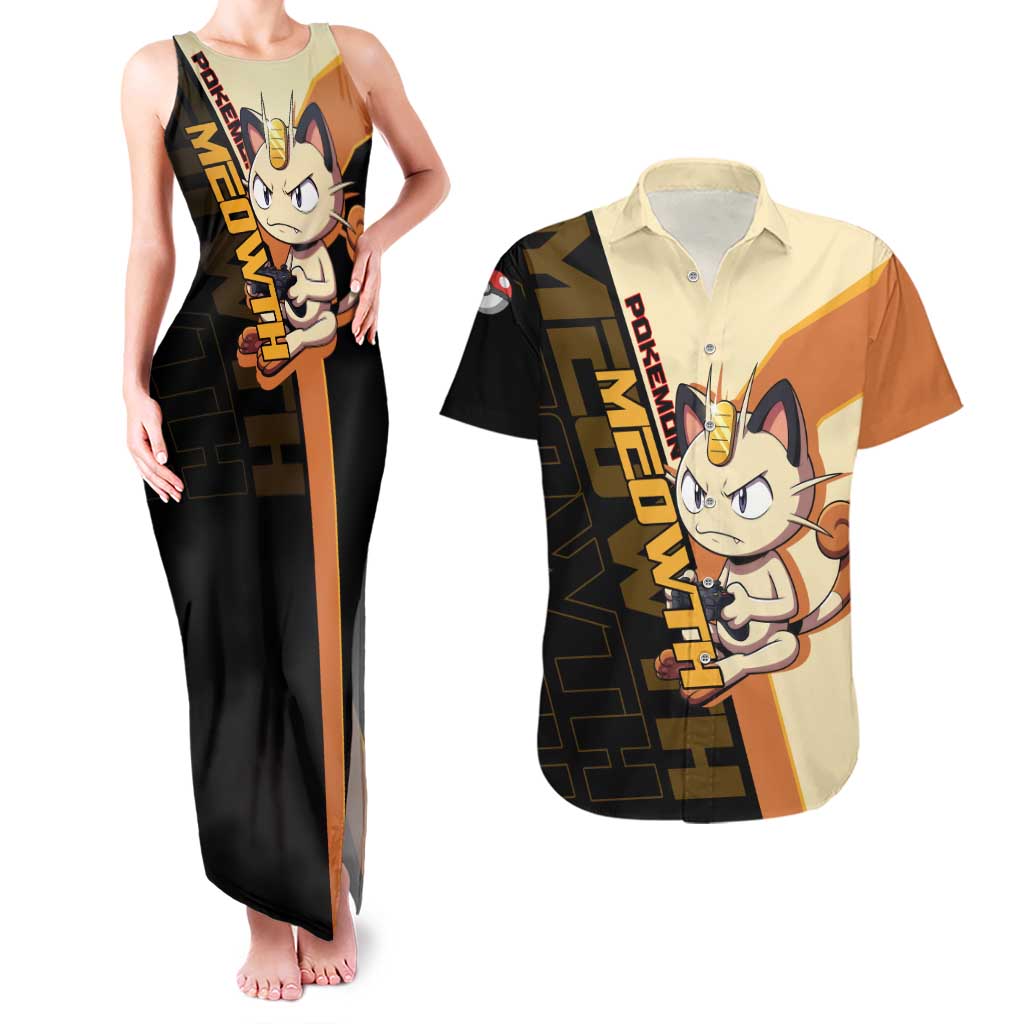 Meowth Poké Couples Matching Tank Maxi Dress and Hawaiian Shirt Vintage Anime Cartoon Style