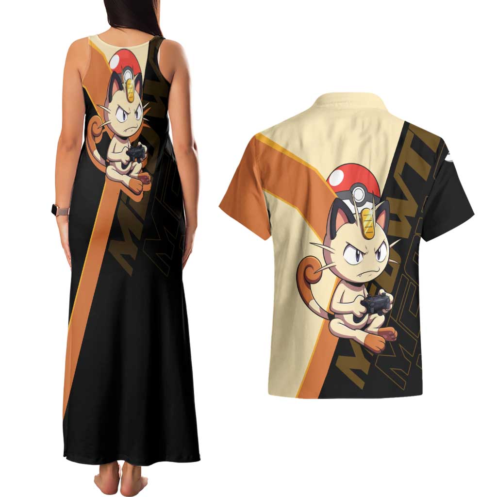 Meowth Poké Couples Matching Tank Maxi Dress and Hawaiian Shirt Vintage Anime Cartoon Style