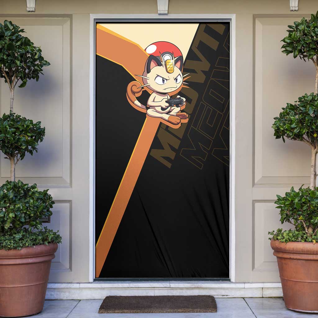 Meowth Poké Door Cover Vintage Anime Cartoon Style