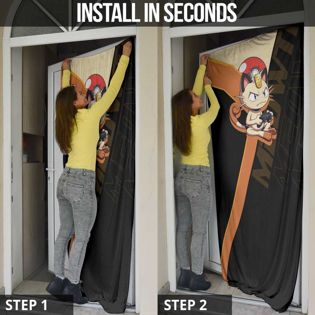 Meowth Poké Door Cover Vintage Anime Cartoon Style