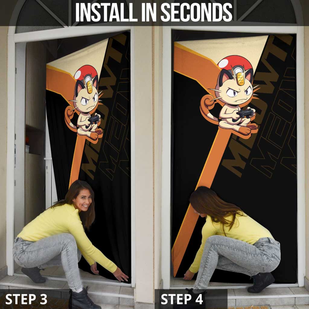 Meowth Poké Door Cover Vintage Anime Cartoon Style
