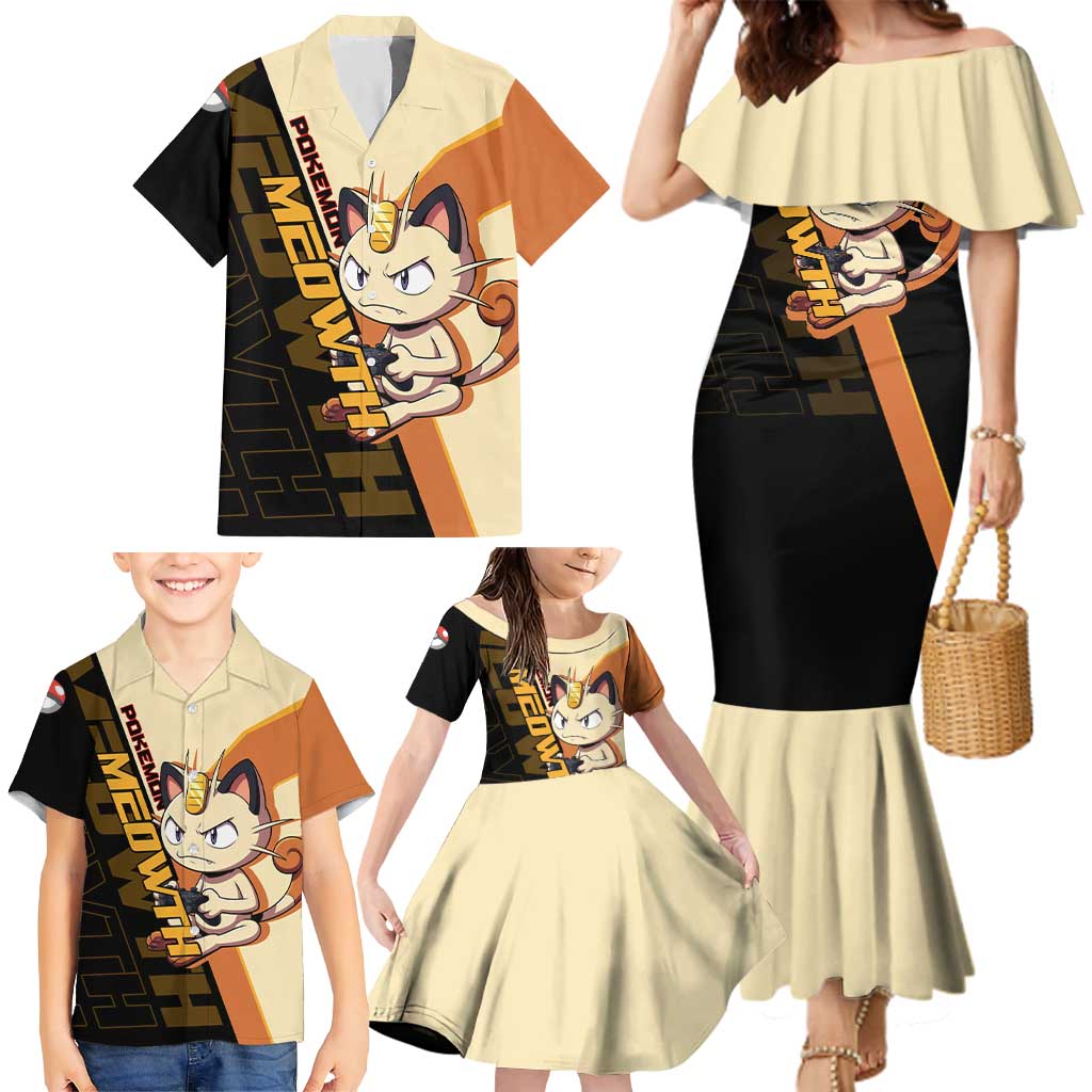 Meowth Poké Family Matching Mermaid Dress and Hawaiian Shirt Vintage Anime Cartoon Style