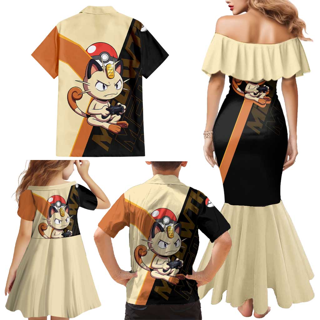 Meowth Poké Family Matching Mermaid Dress and Hawaiian Shirt Vintage Anime Cartoon Style