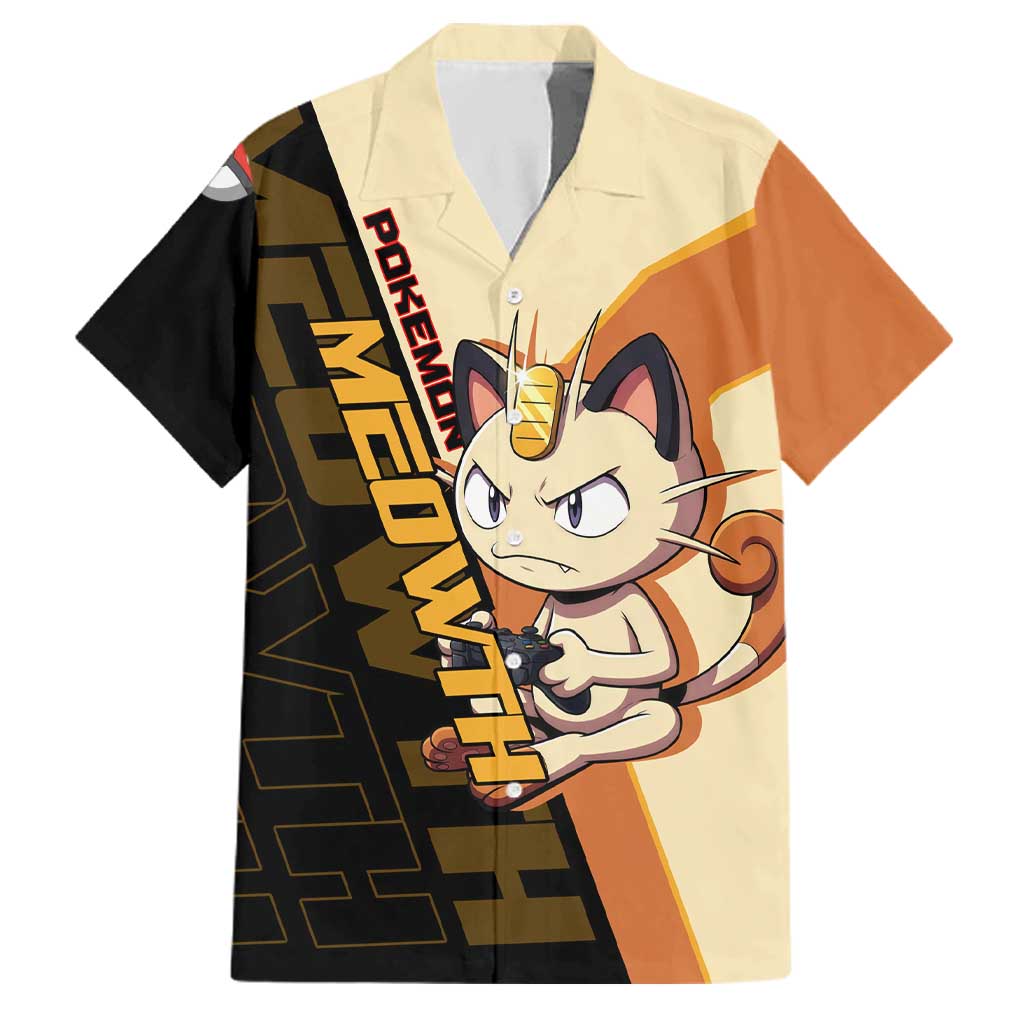 Meowth Poké Family Matching Off Shoulder Maxi Dress and Hawaiian Shirt Vintage Anime Cartoon Style