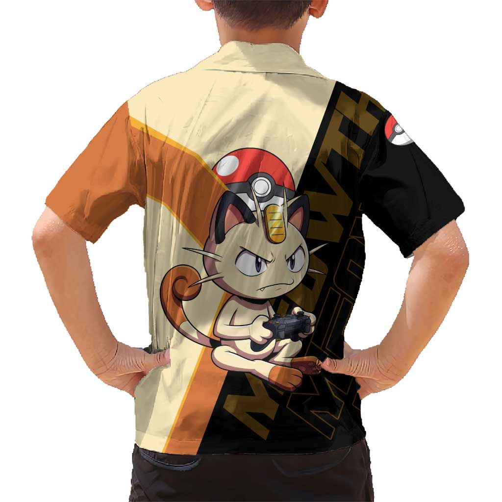 Meowth Poké Family Matching Off Shoulder Short Dress and Hawaiian Shirt Vintage Anime Cartoon Style