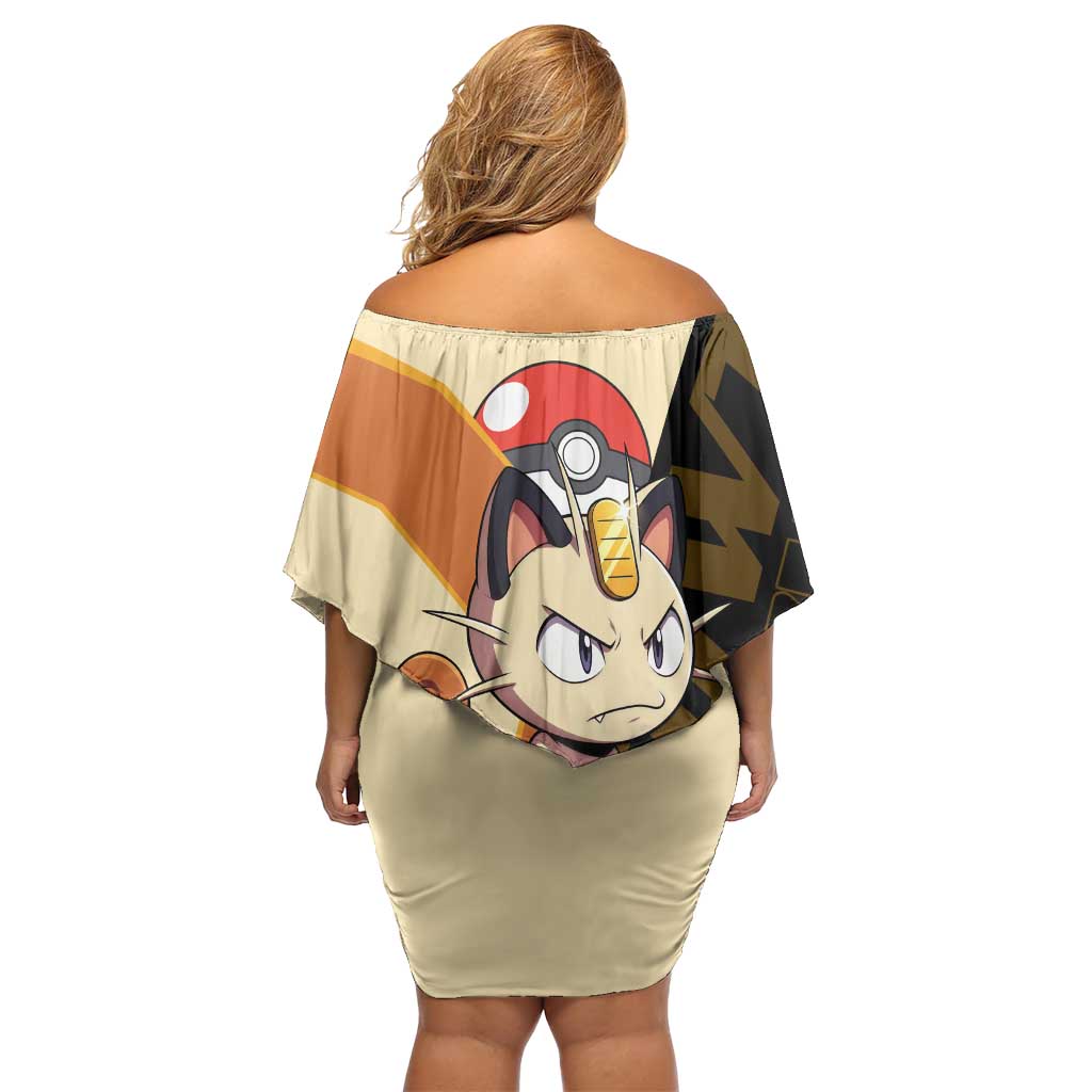 Meowth Poké Family Matching Off Shoulder Short Dress and Hawaiian Shirt Vintage Anime Cartoon Style