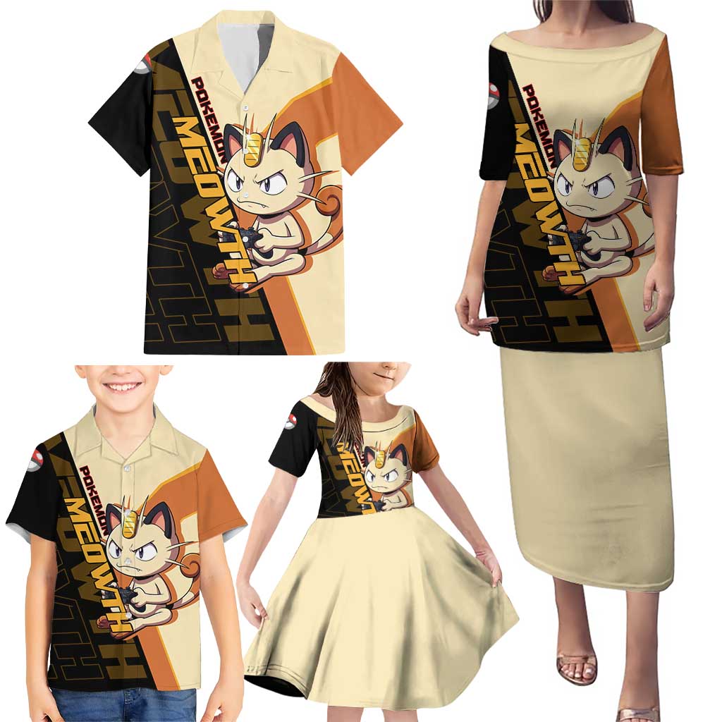 Meowth Poké Family Matching Puletasi and Hawaiian Shirt Vintage Anime Cartoon Style