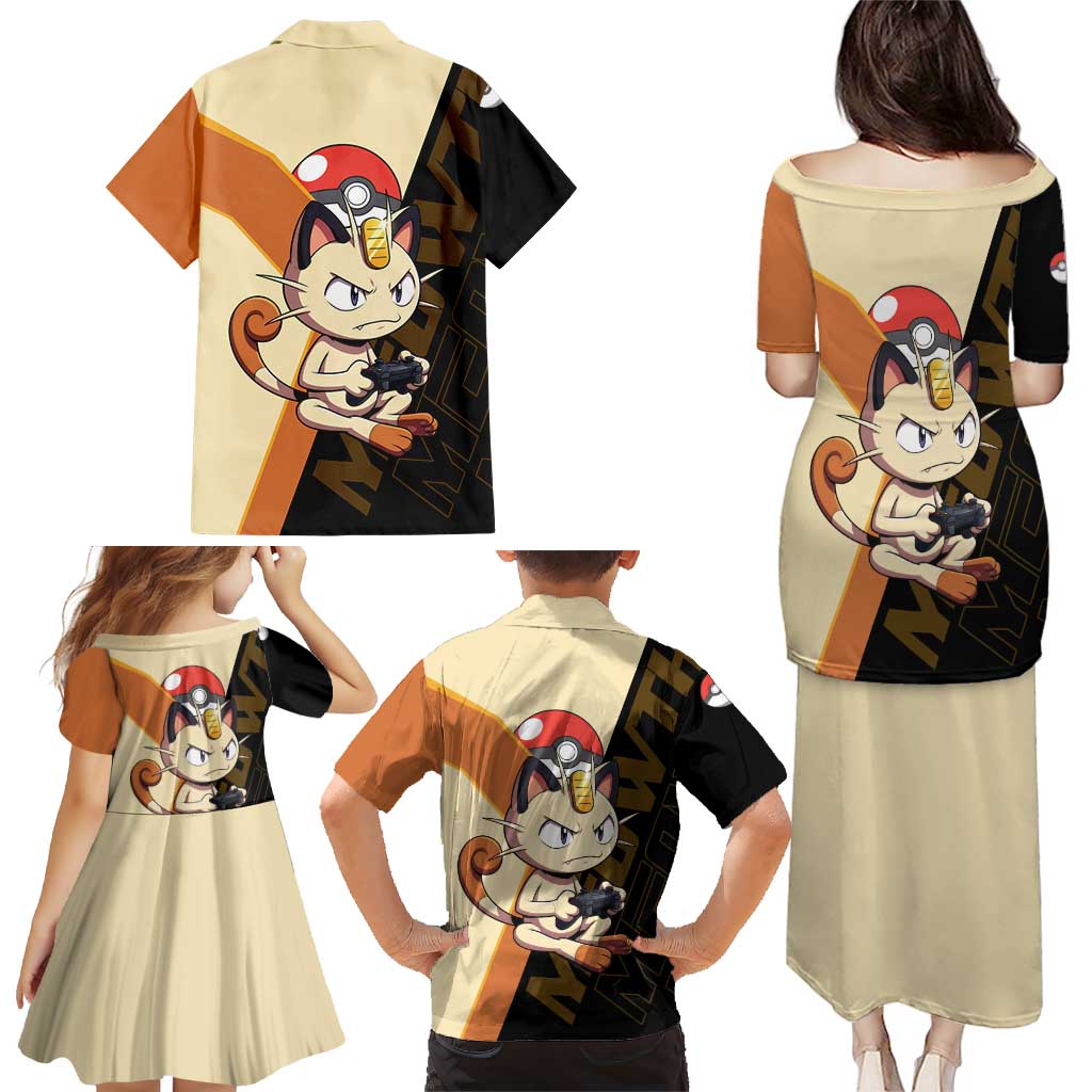 Meowth Poké Family Matching Puletasi and Hawaiian Shirt Vintage Anime Cartoon Style