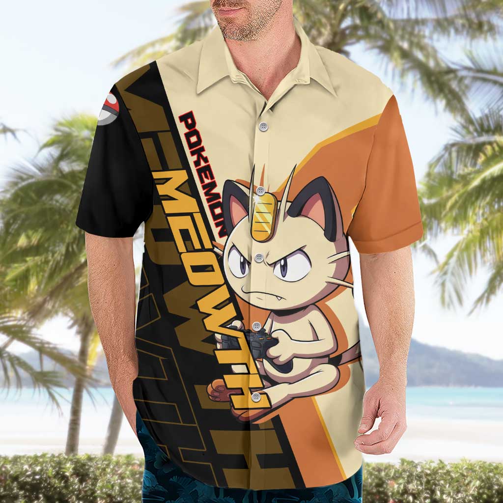 Meowth Poké Hawaiian Shirt Vintage Anime Cartoon Style