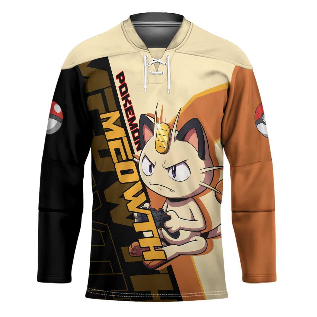 Meowth Poké Hockey Jersey Vintage Anime Cartoon Style
