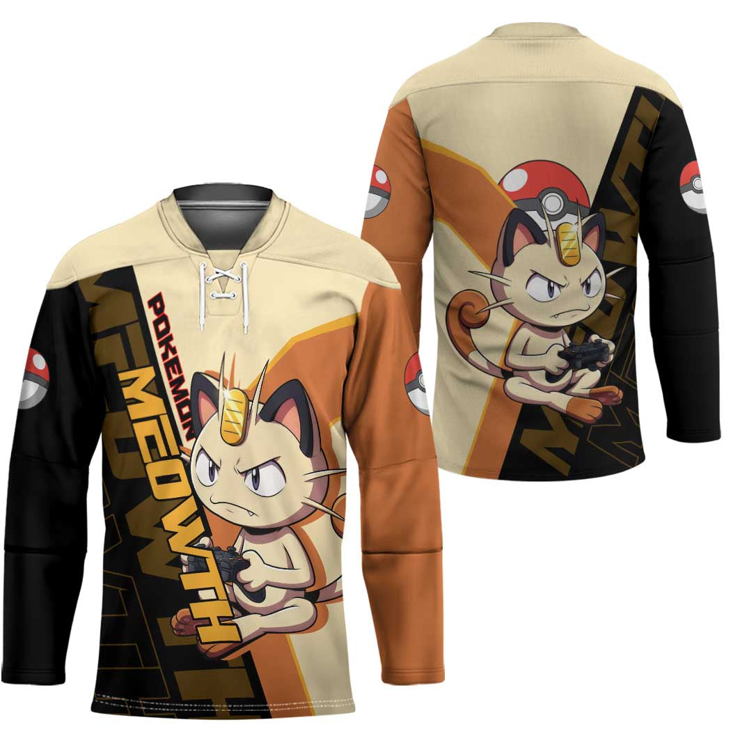 Meowth Poké Hockey Jersey Vintage Anime Cartoon Style