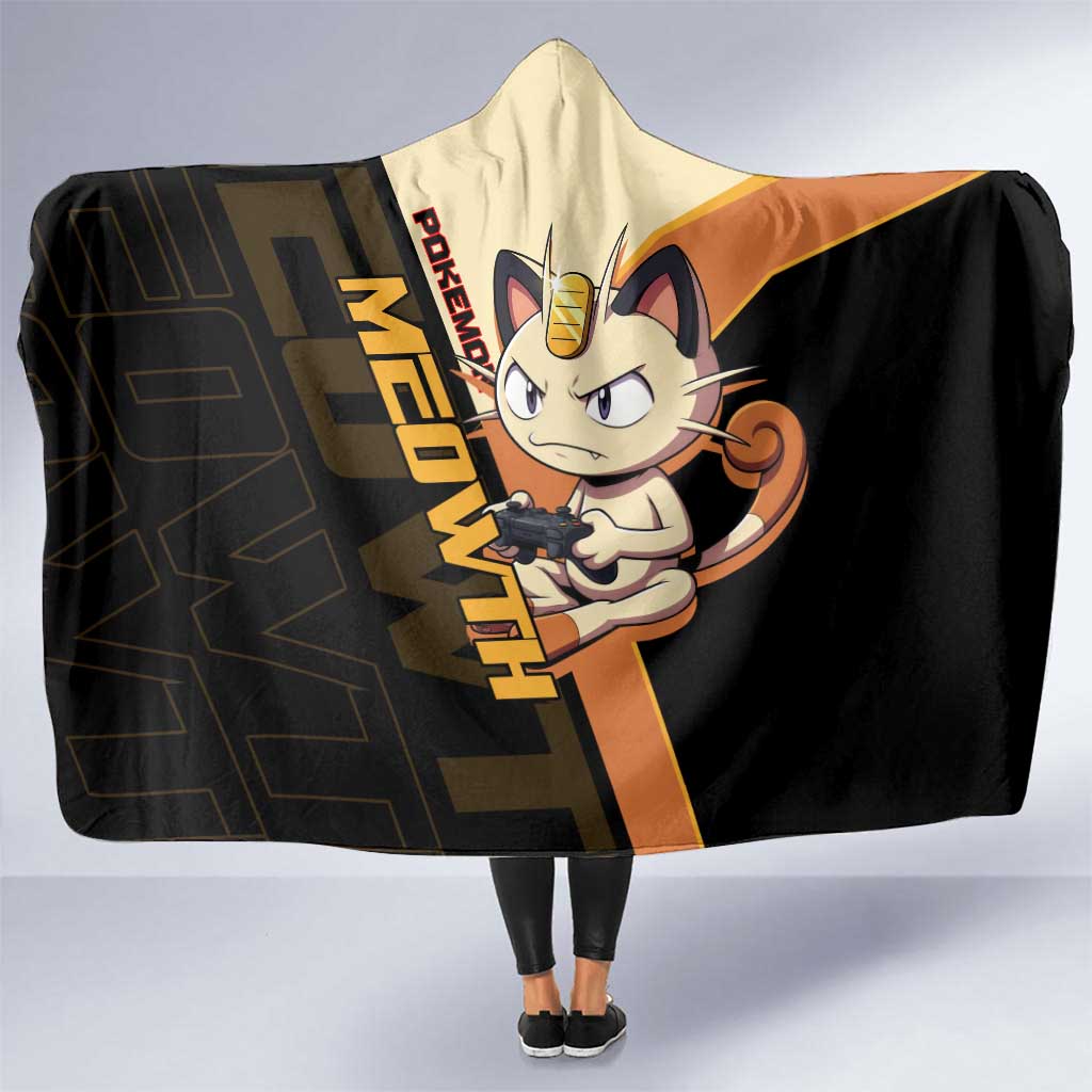 Meowth Poké Hooded Blanket Vintage Anime Cartoon Style