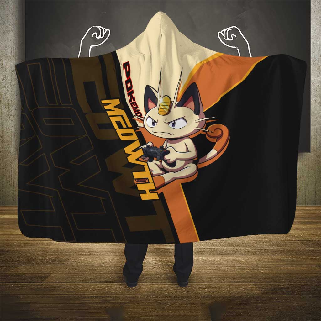 Meowth Poké Hooded Blanket Vintage Anime Cartoon Style