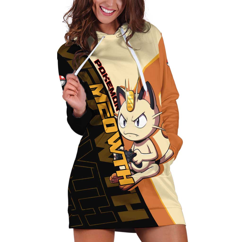 Meowth Poké Hoodie Dress Vintage Anime Cartoon Style