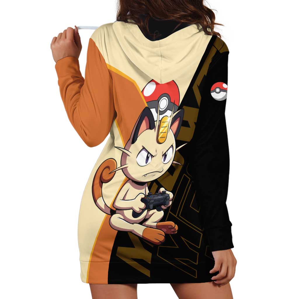 Meowth Poké Hoodie Dress Vintage Anime Cartoon Style