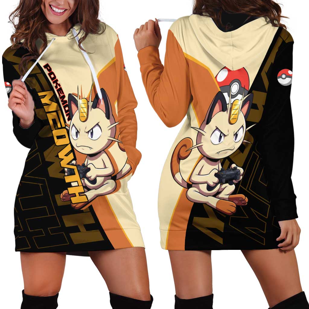 Meowth Poké Hoodie Dress Vintage Anime Cartoon Style