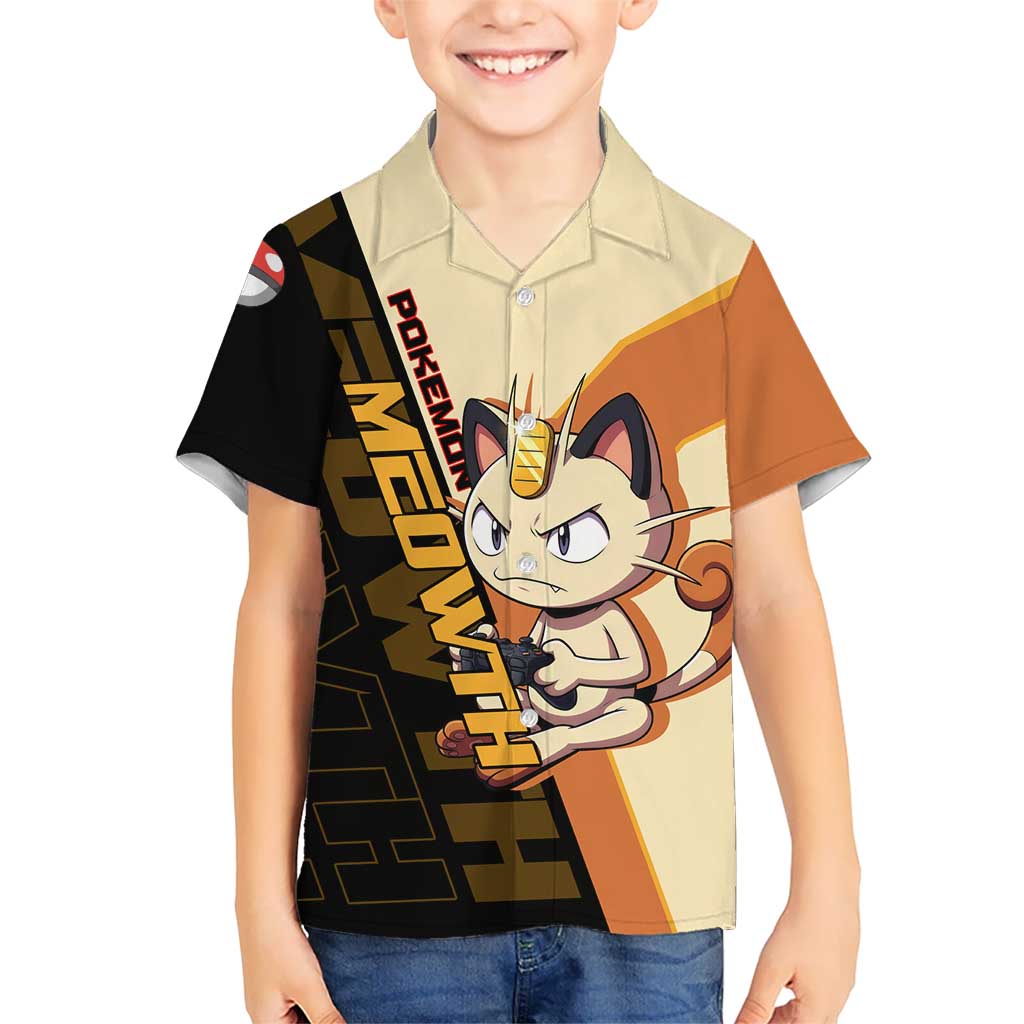 Meowth Poké Kid Hawaiian Shirt Vintage Anime Cartoon Style