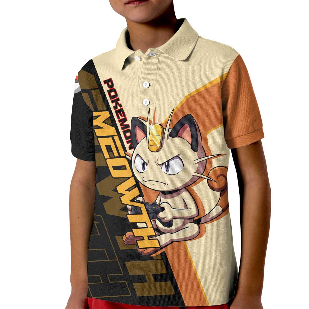 Meowth Poké Kid Polo Shirt Vintage Anime Cartoon Style