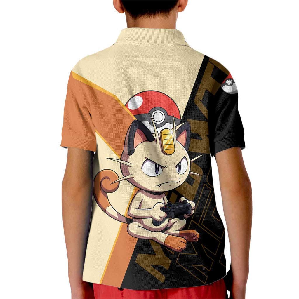 Meowth Poké Kid Polo Shirt Vintage Anime Cartoon Style
