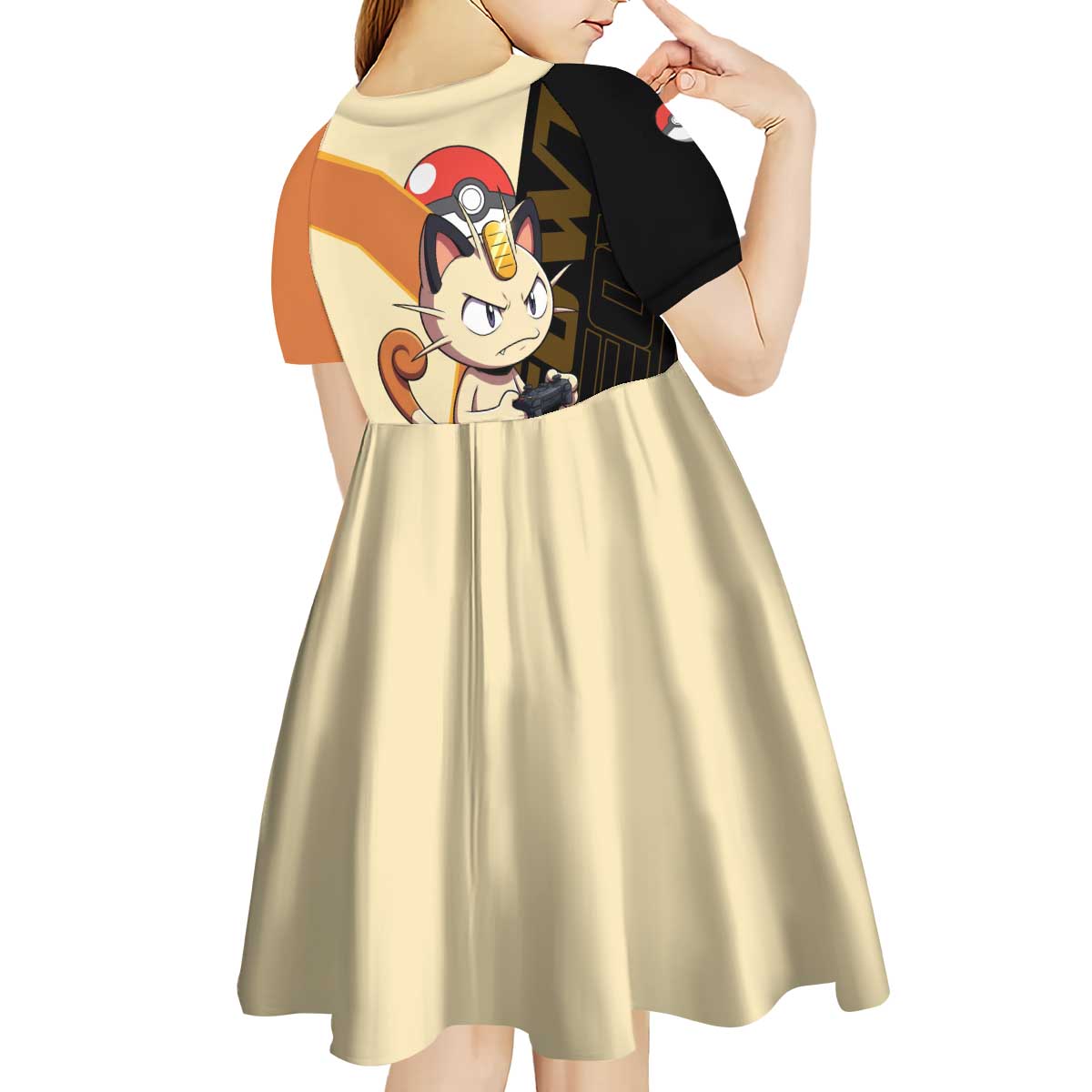 Meowth Poké Kid Short Sleeve Dress Vintage Anime Cartoon Style