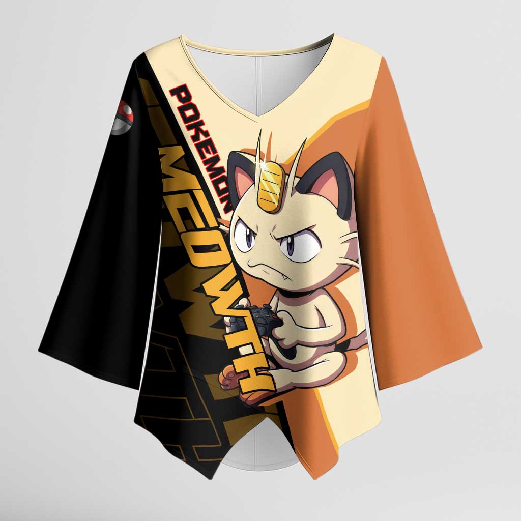 Meowth Poké Kimono Sleeve Blouse Vintage Anime Cartoon Style