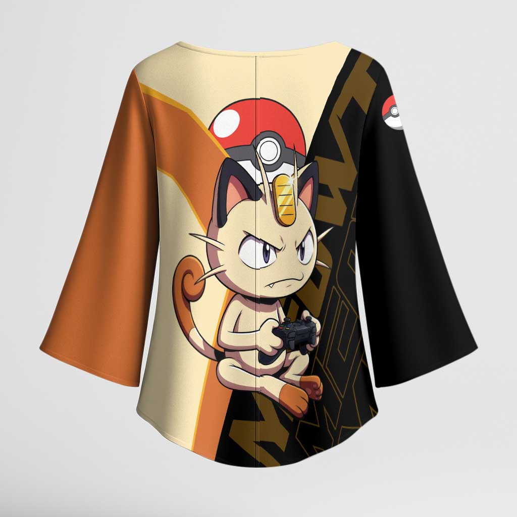 Meowth Poké Kimono Sleeve Blouse Vintage Anime Cartoon Style