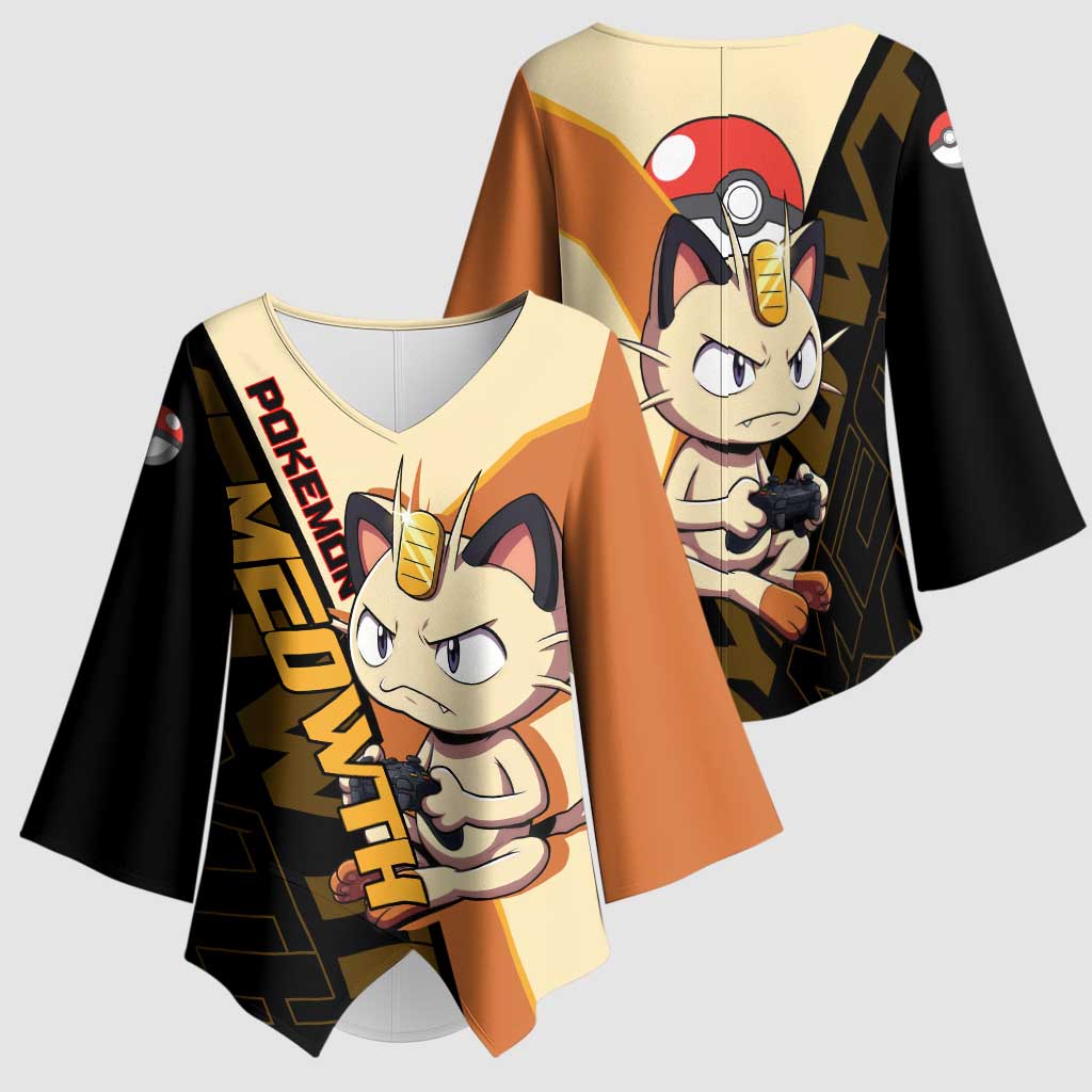 Meowth Poké Kimono Sleeve Blouse Vintage Anime Cartoon Style