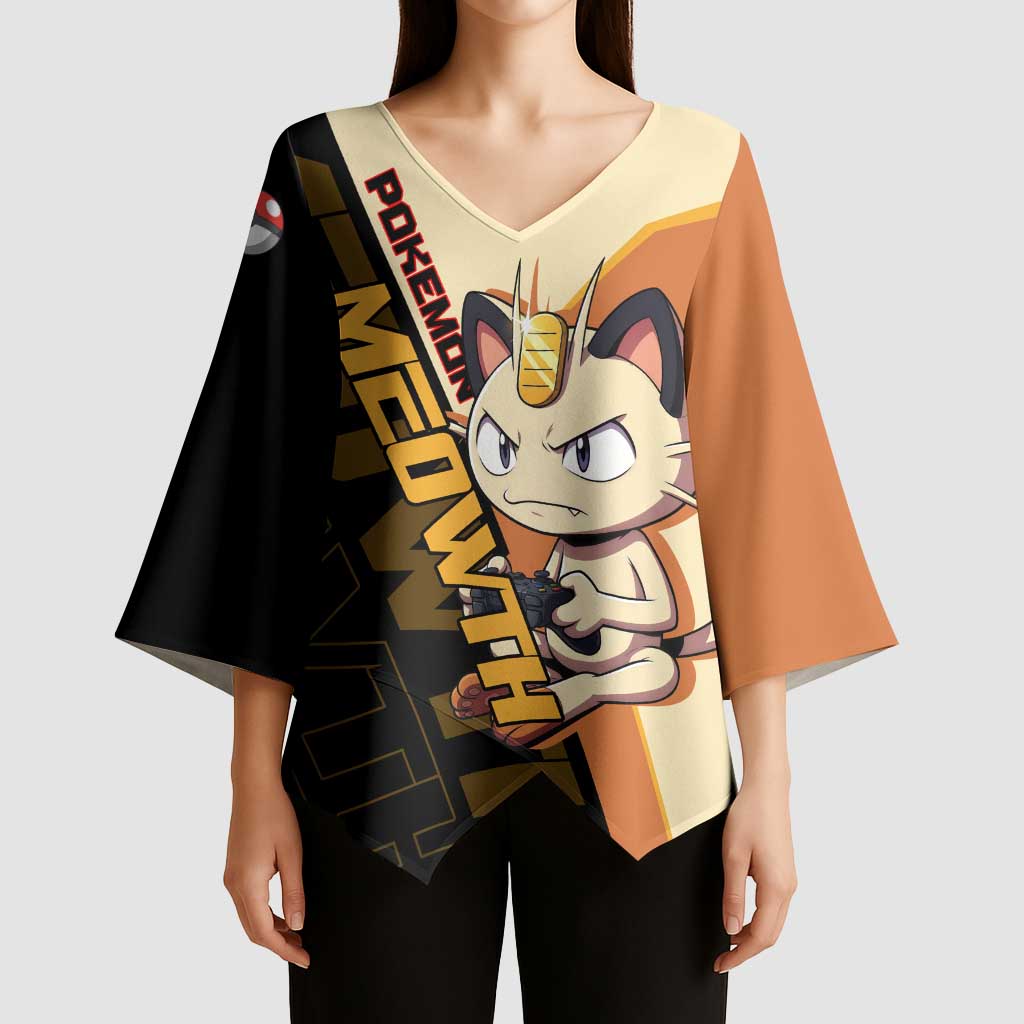 Meowth Poké Kimono Sleeve Blouse Vintage Anime Cartoon Style