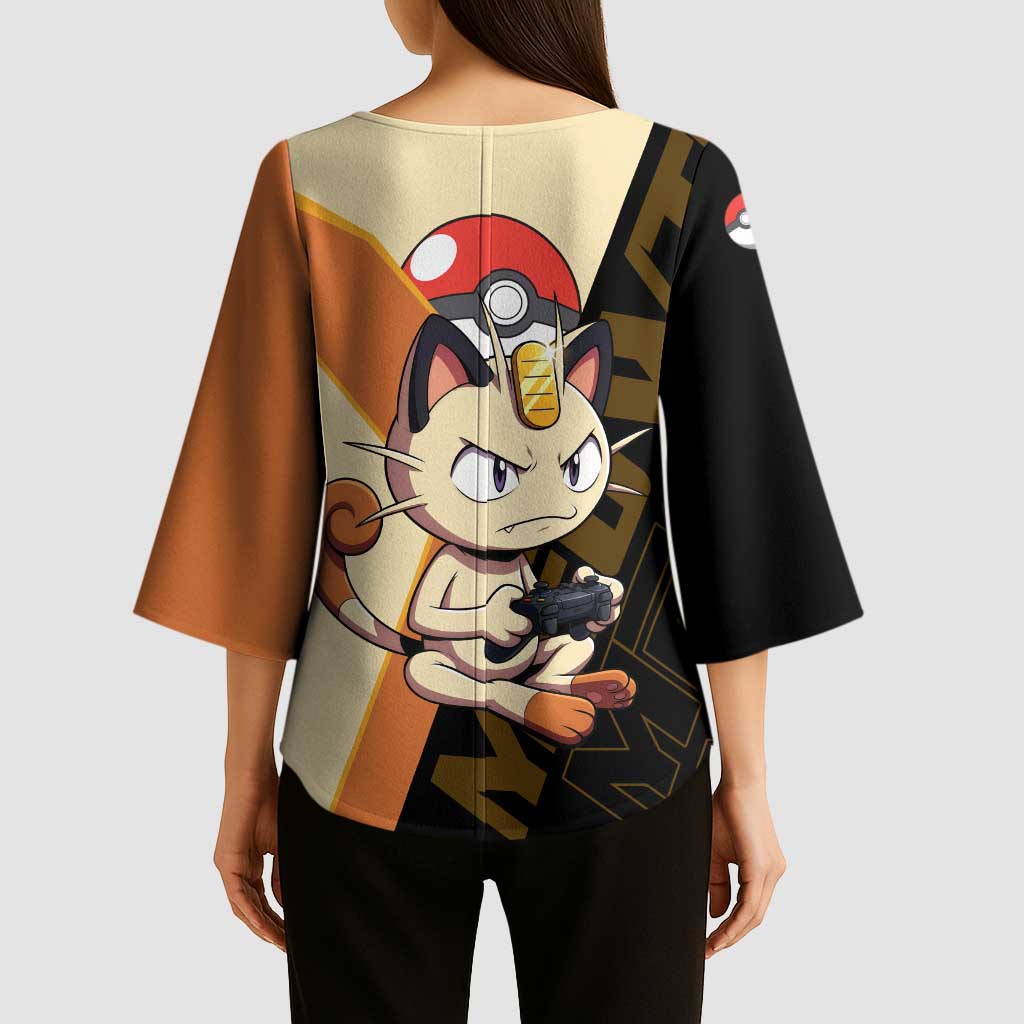 Meowth Poké Kimono Sleeve Blouse Vintage Anime Cartoon Style