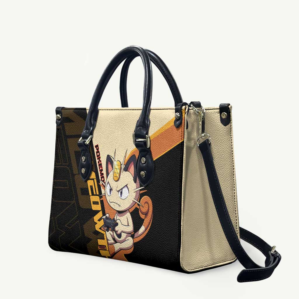 Meowth Poké Leather Bag Vintage Anime Cartoon Style