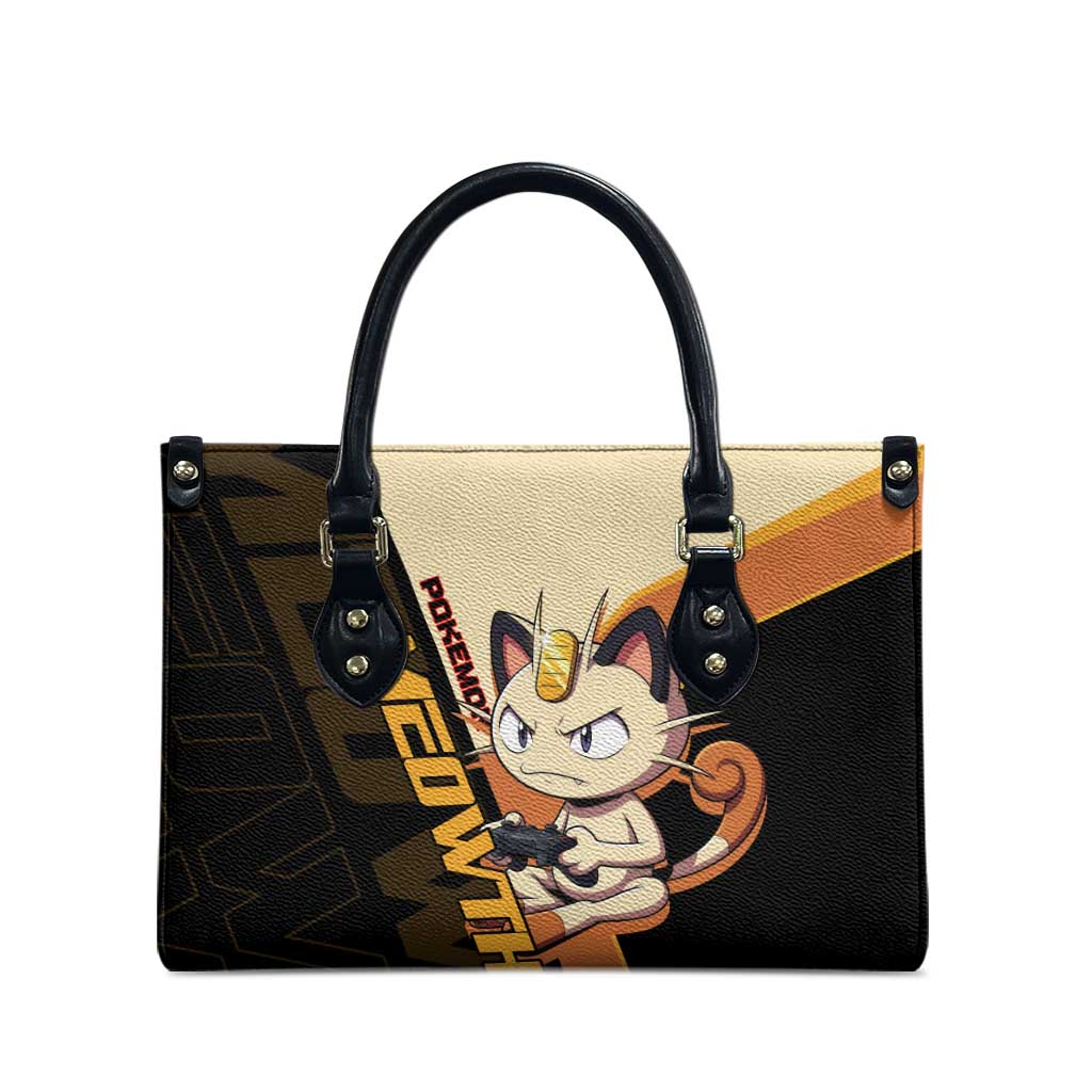 Meowth Poké Leather Bag Vintage Anime Cartoon Style