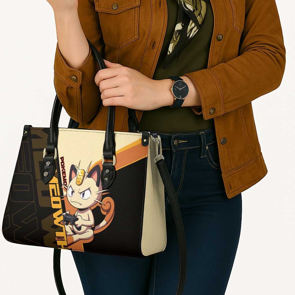 Meowth Poké Leather Bag Vintage Anime Cartoon Style