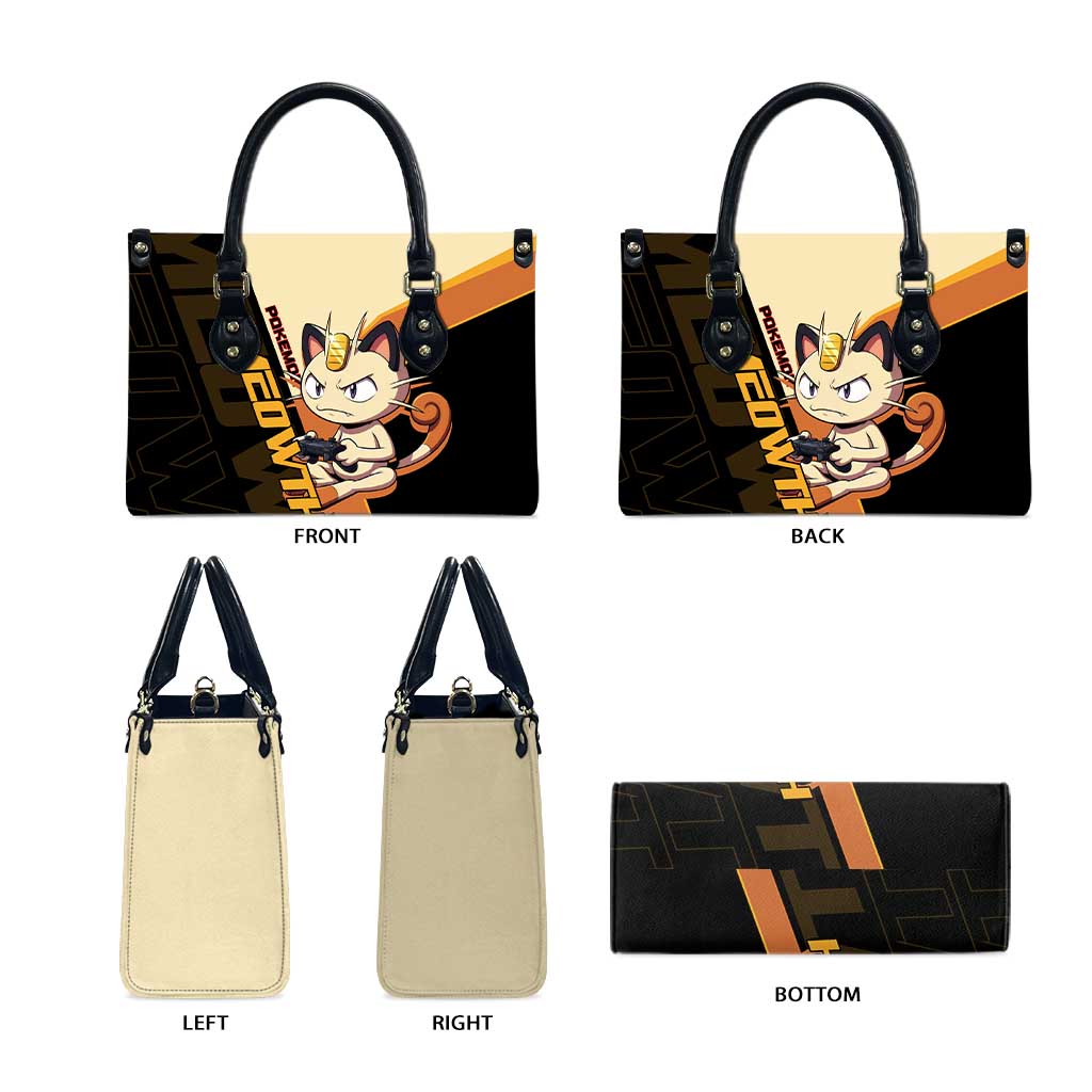 Meowth Poké Leather Bag Vintage Anime Cartoon Style
