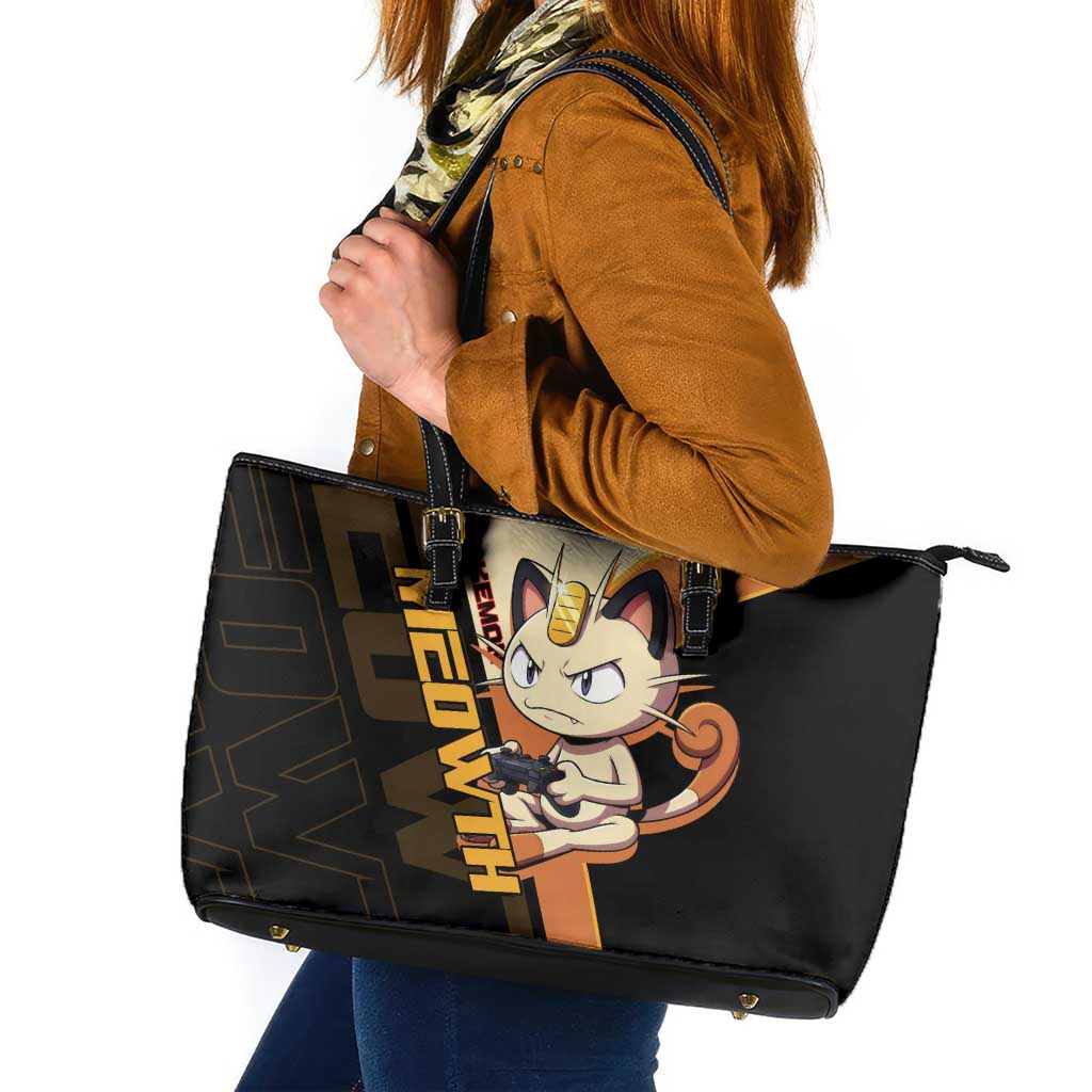 Meowth Poké Leather Tote Bag Vintage Anime Cartoon Style