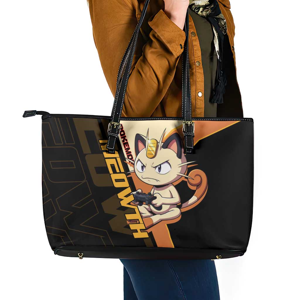 Meowth Poké Leather Tote Bag Vintage Anime Cartoon Style