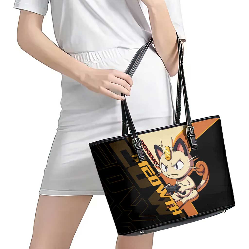 Meowth Poké Leather Tote Bag Vintage Anime Cartoon Style