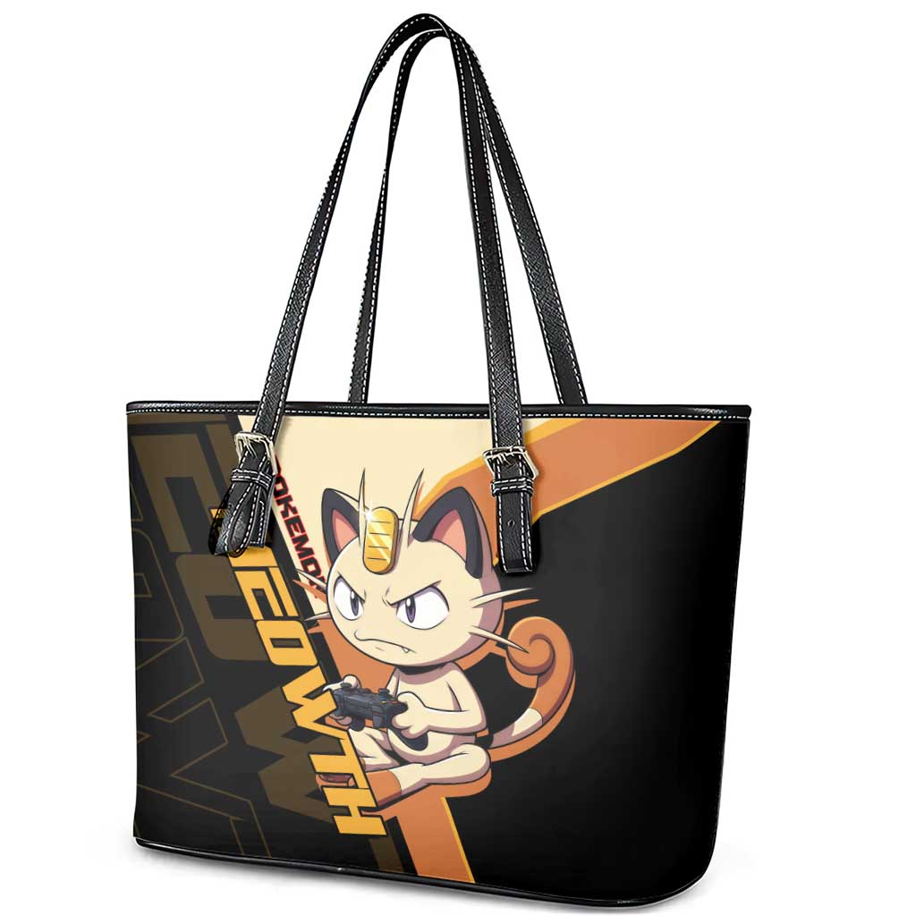 Meowth Poké Leather Tote Bag Vintage Anime Cartoon Style