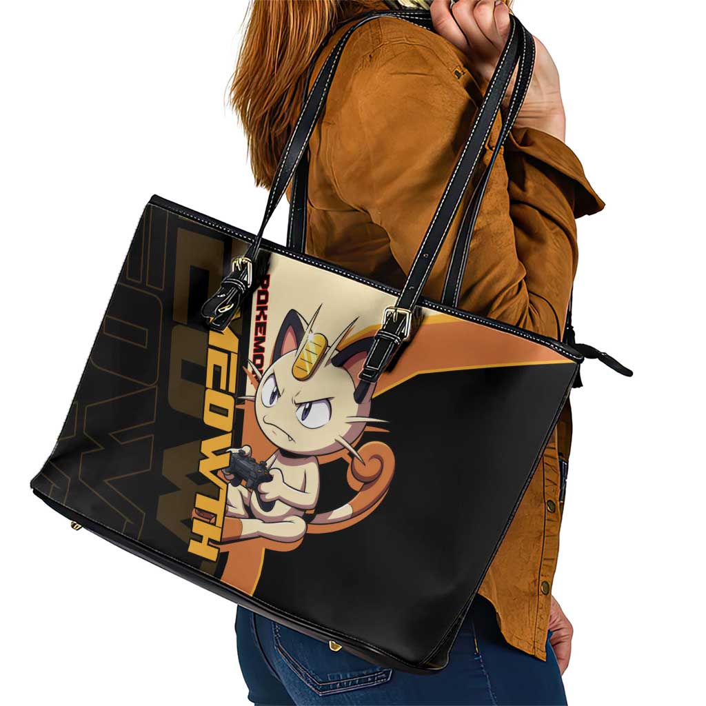 Meowth Poké Leather Tote Bag Vintage Anime Cartoon Style