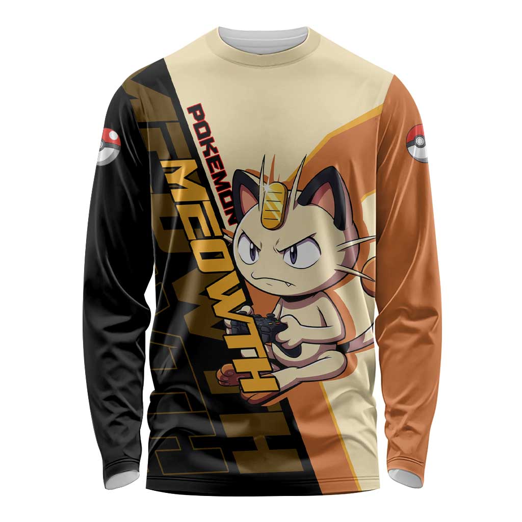 Meowth Poké Long Sleeve Shirt Vintage Anime Cartoon Style