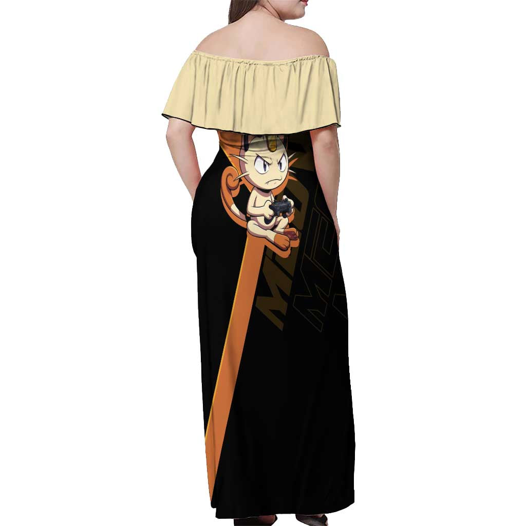 Meowth Poké Off Shoulder Maxi Dress Vintage Anime Cartoon Style
