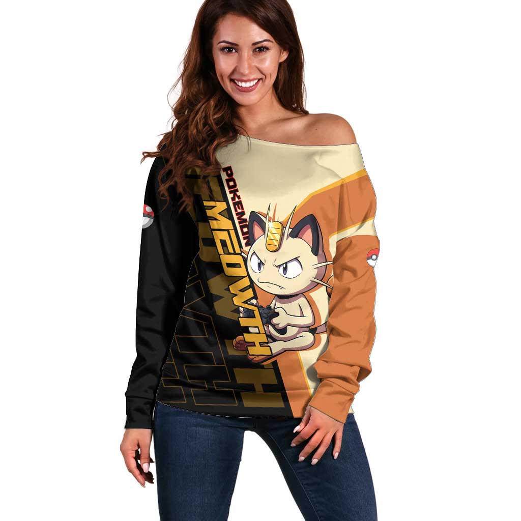 Meowth Poké Off Shoulder Sweater Vintage Anime Cartoon Style
