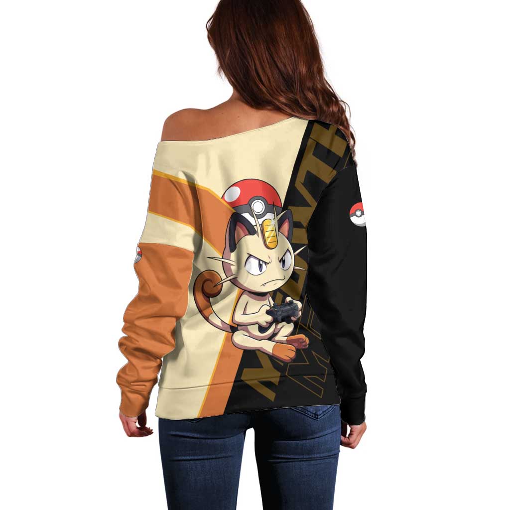 Meowth Poké Off Shoulder Sweater Vintage Anime Cartoon Style