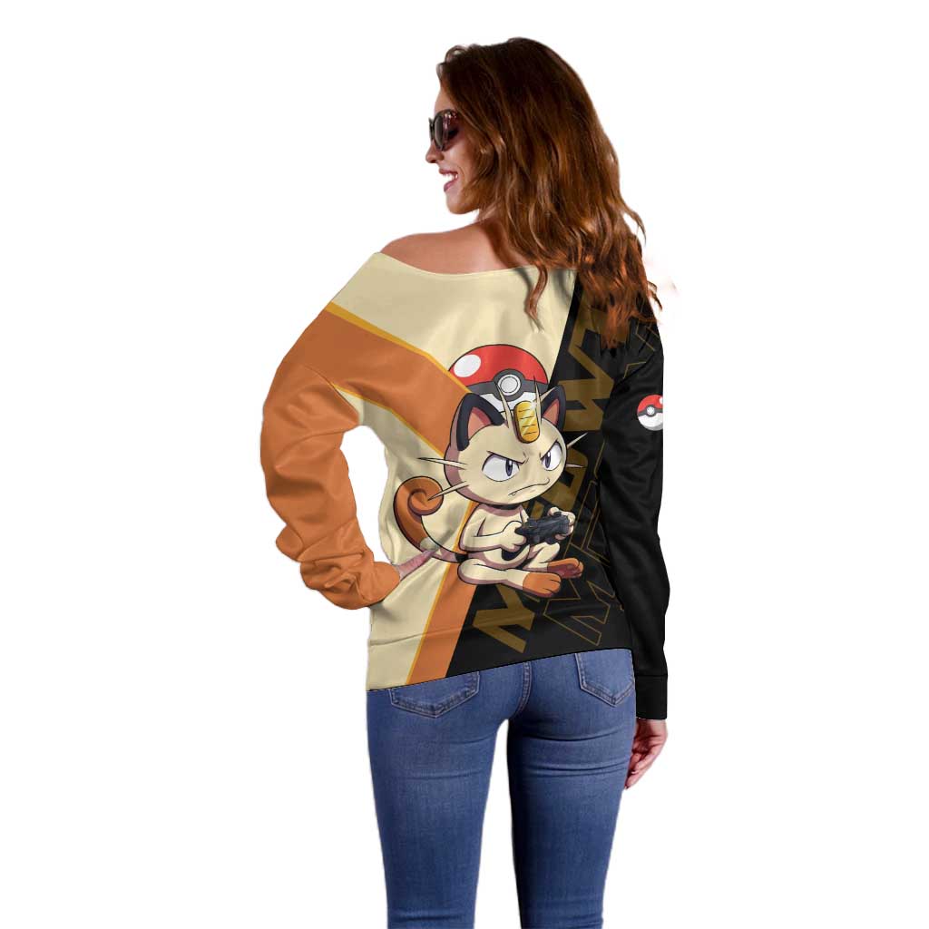 Meowth Poké Off Shoulder Sweater Vintage Anime Cartoon Style