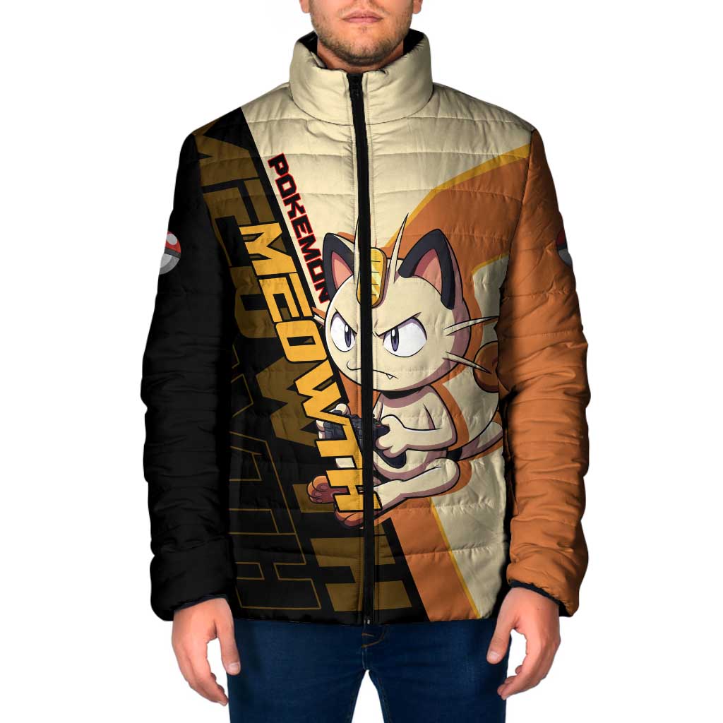 Meowth Poké Padded Jacket Vintage Anime Cartoon Style